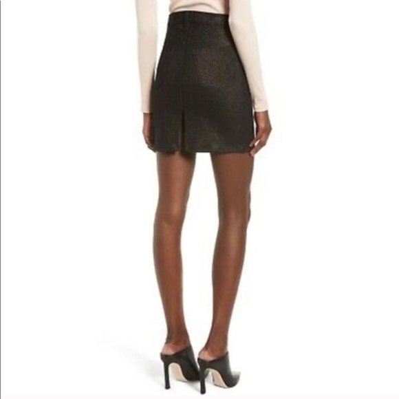 HUDSON Lulu Metallic Black Stretch Denim Mini Skirt Gold Stellar - Size 24 - Picture 2 of 8